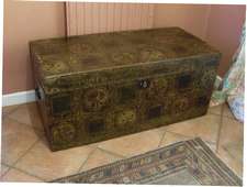 A 19thC walpapered trunk