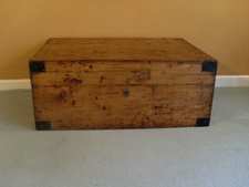 A 19thC pine travelling trunk