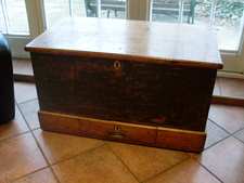 A 19thC pine mule chest with secret compartments