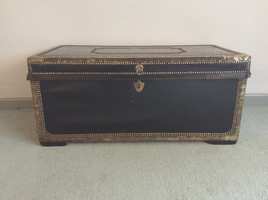 A Regency leather covered military trunk