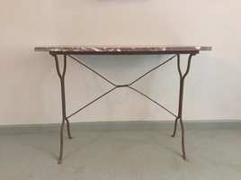 A marble topped iron based table 19thC