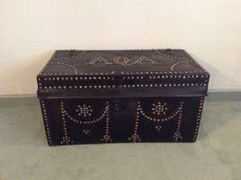 An 18thC leather travelling trunk
