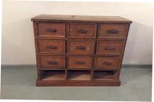A French 9 drawer apothecary unit
