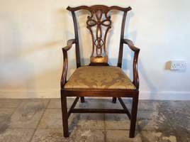 A Geo III elm Chippendale open arm chair