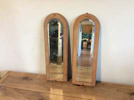 A pair of bleached oak mirrors