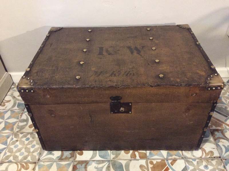 A steamer trunk coffee table